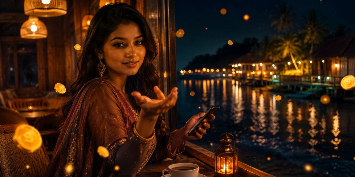 সেন্ট মার্টিনে মোবাইল পেমেন্ট করছেন একজন বাংলাদেশি মডেল
